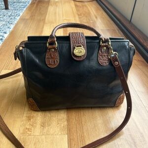 Brahmin Black and Brown Leather Vintage Satchel